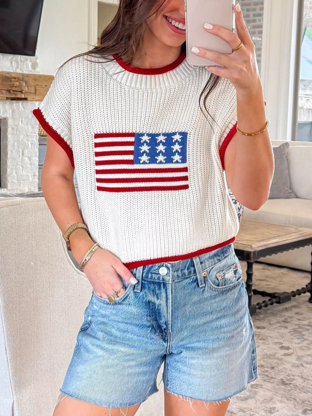 American Flag Knit Sweater Top 