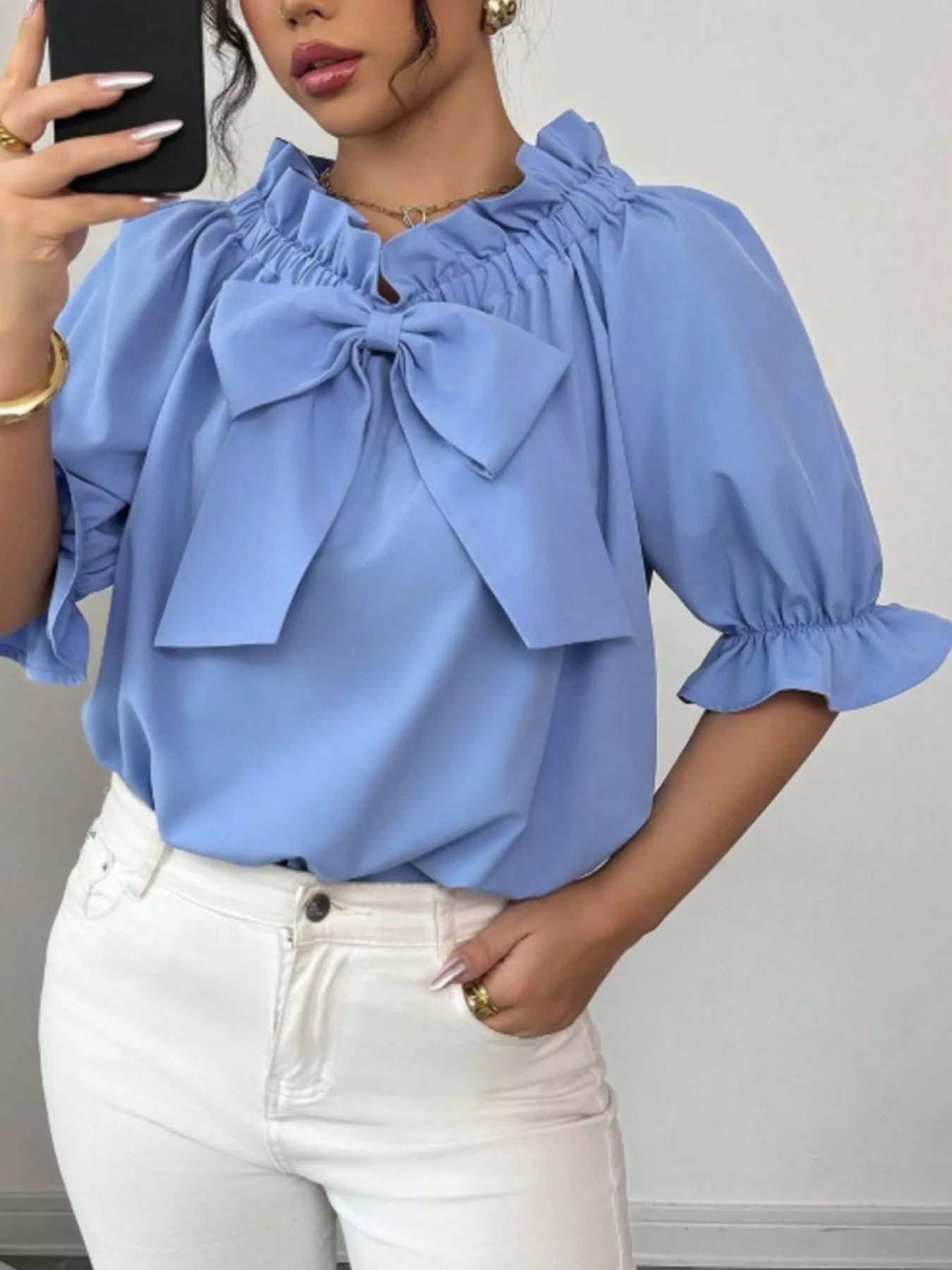 Bow Flounce Sleeve Blouse 