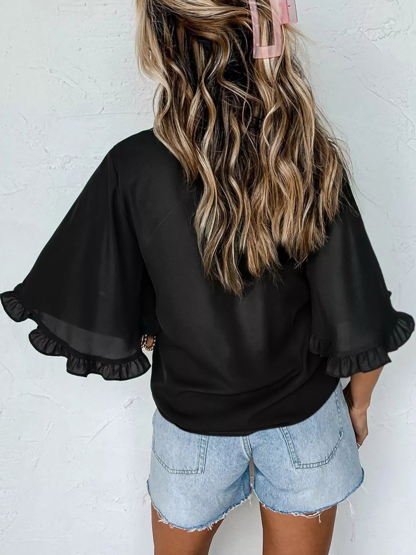 Ruffle Trim Half Sleeve Blouse 