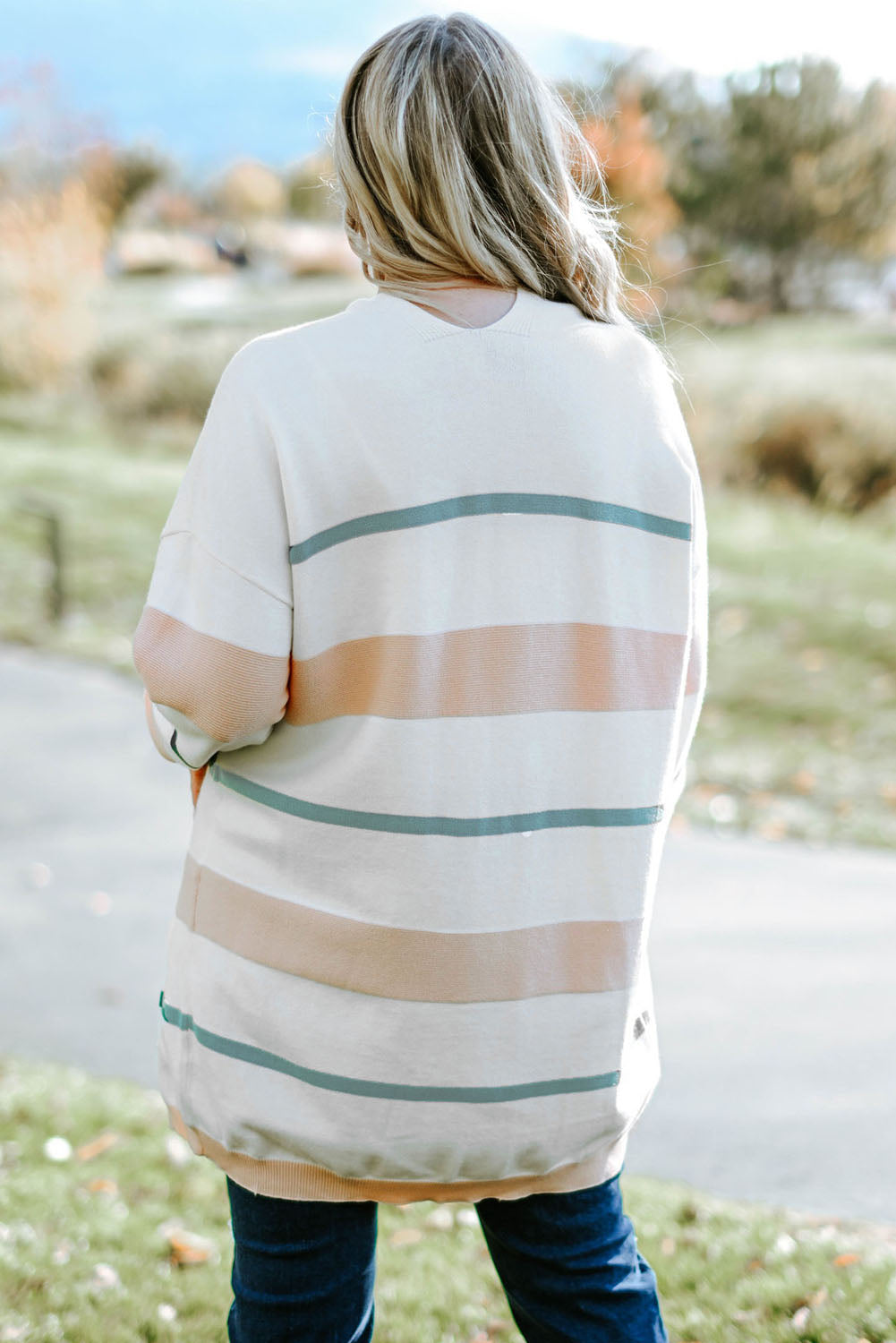 Plus Size Striped Open Front Cardigan 