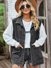 Button Front Sleeveless Denim Jacket 