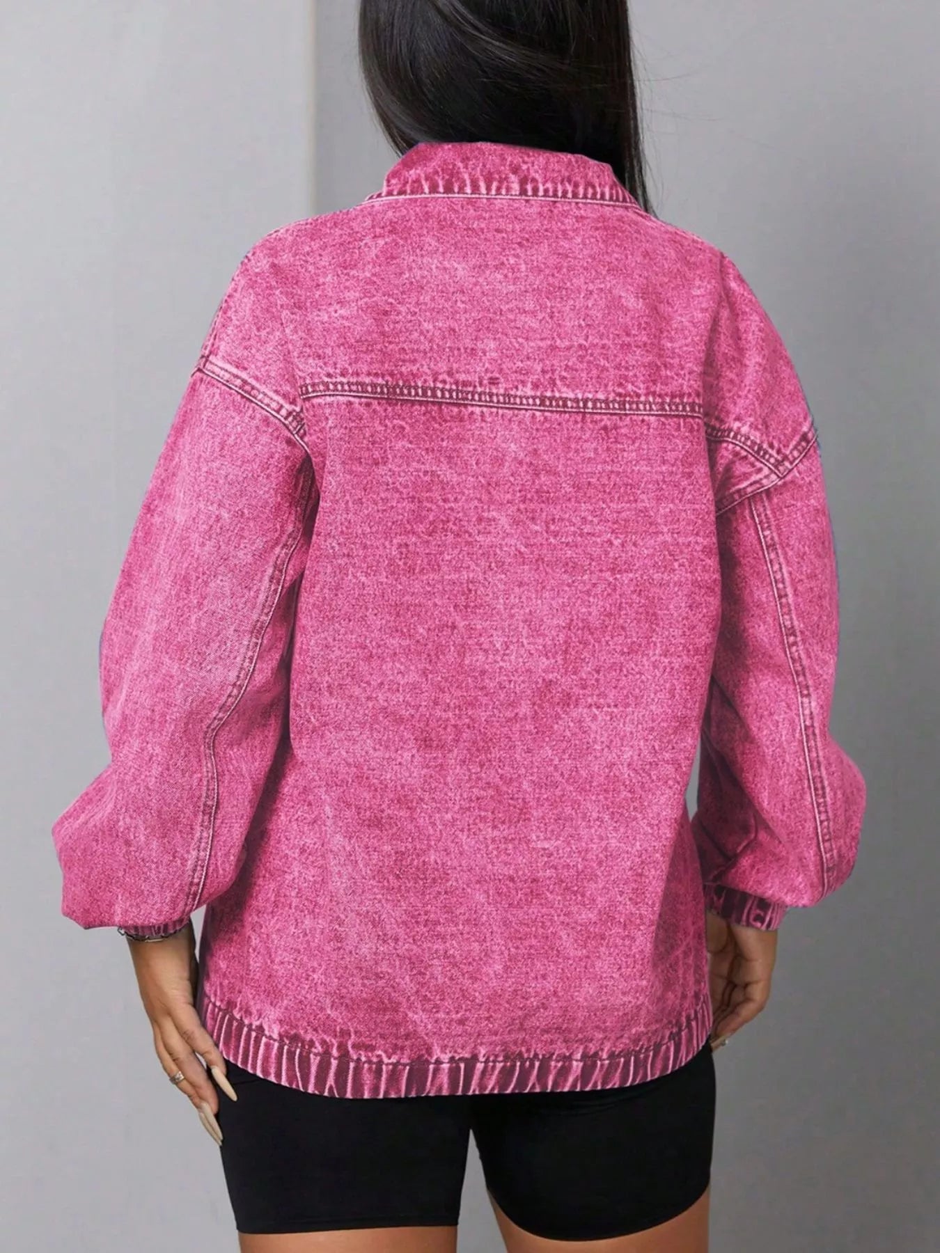 Zip Collar Long Sleeve Denim Top 