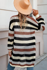 Full Size Striped Long Sleeve Openwork Cardigan 