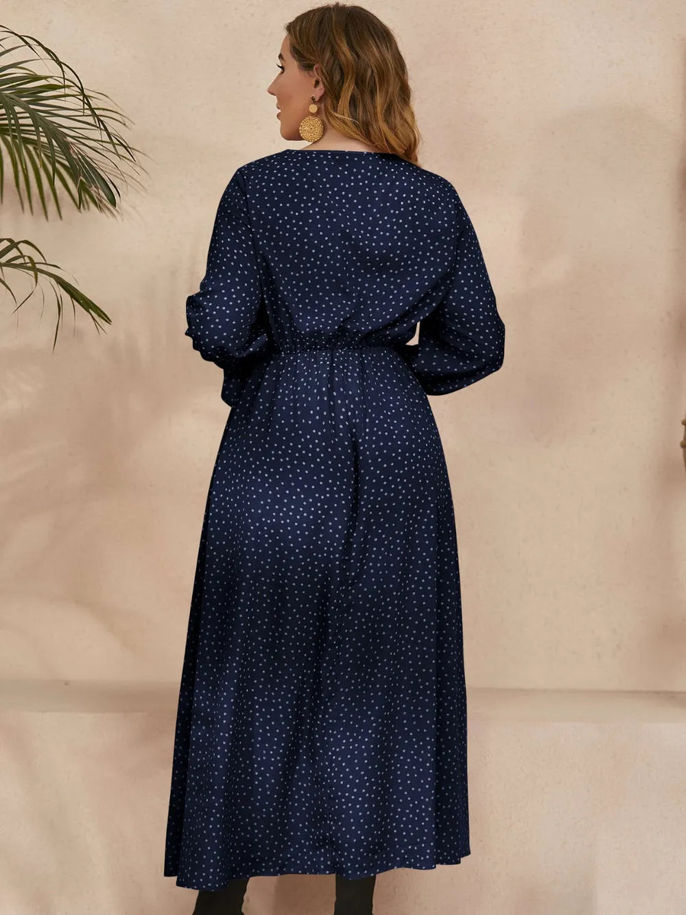 Honey Plus Size Ruffled Polka Dot Long Sleeve Midi Dress 