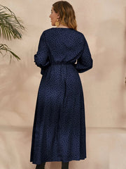 Honey Plus Size Ruffled Polka Dot Long Sleeve Midi Dress 