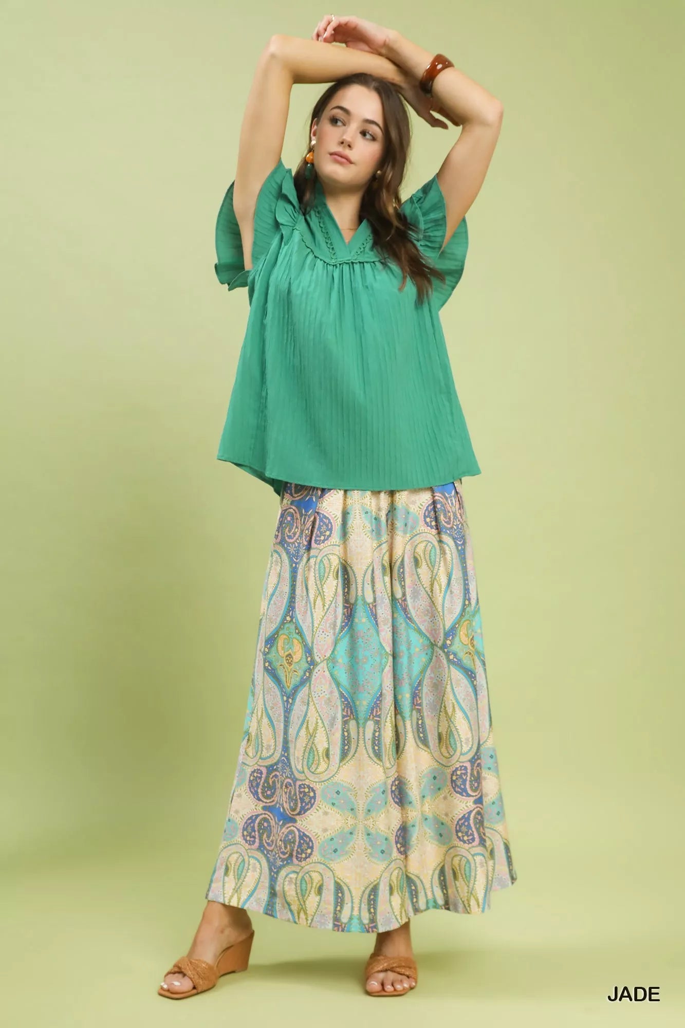 Umgee Ruffle Sleeve Textured Babydoll Blouse 