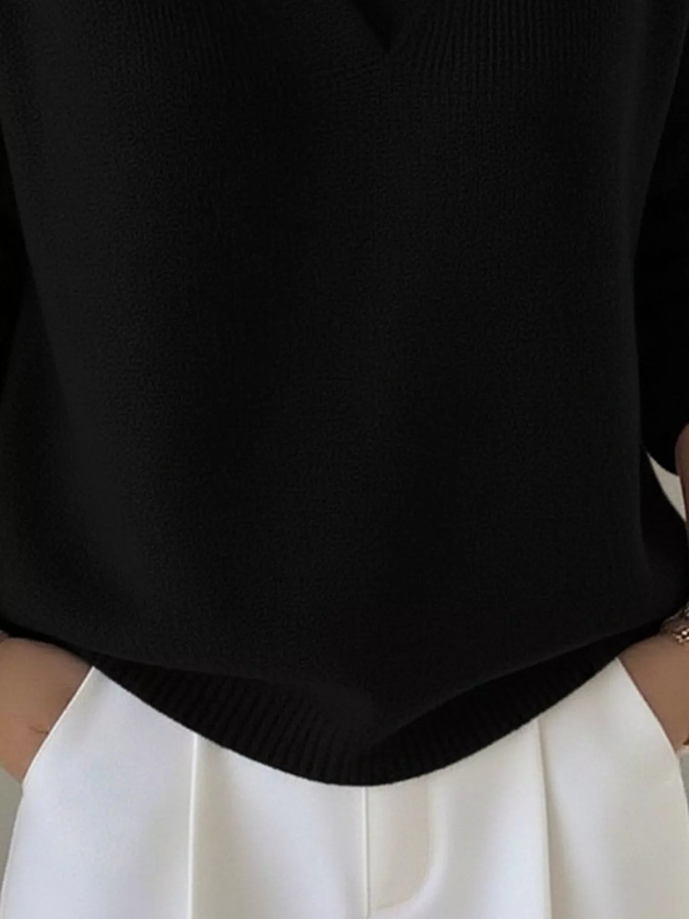 Full Size V-Neck Long Sleeve Sweater Plus Size 