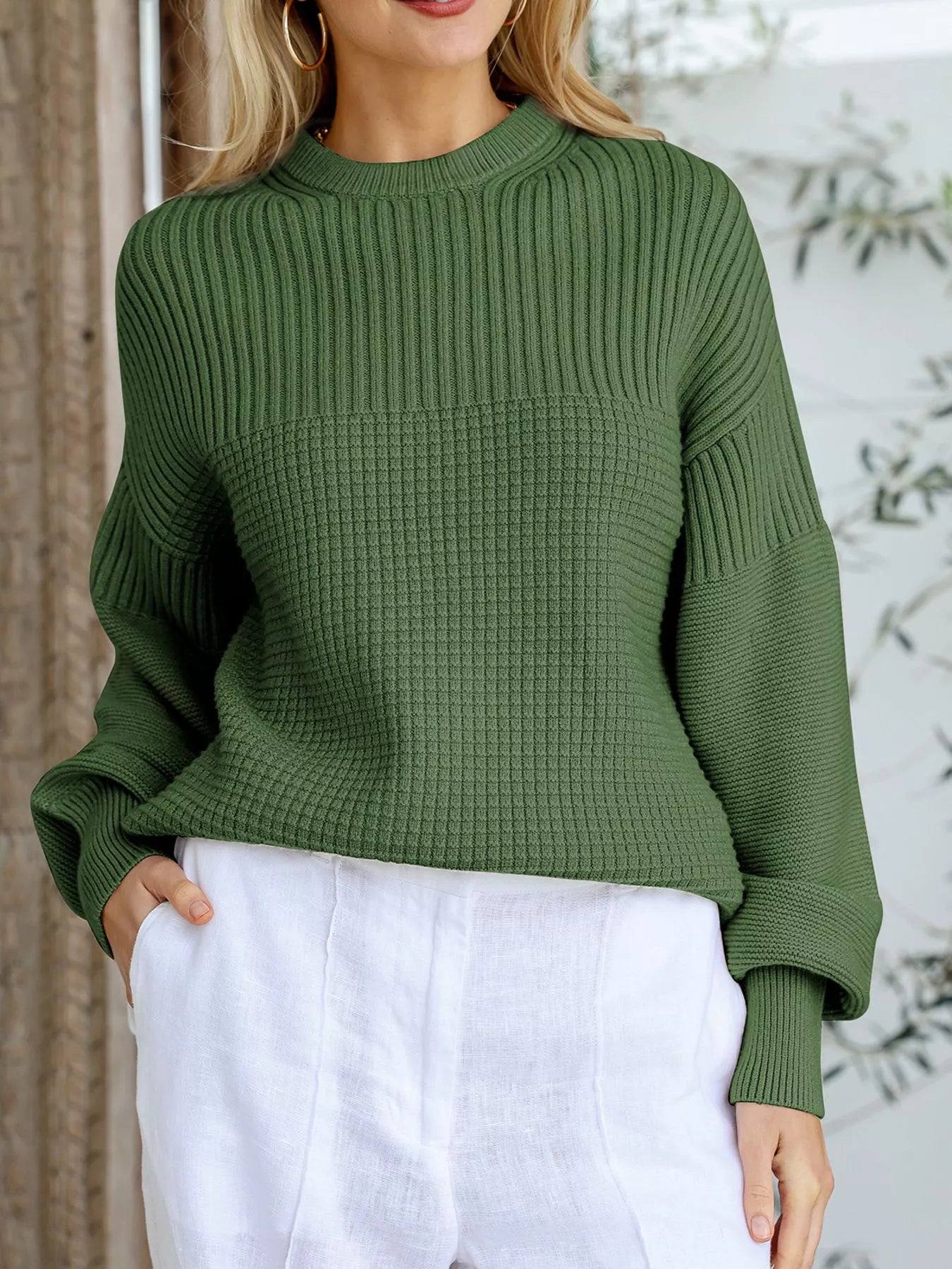 Textured Knit Round Neck Sweater 