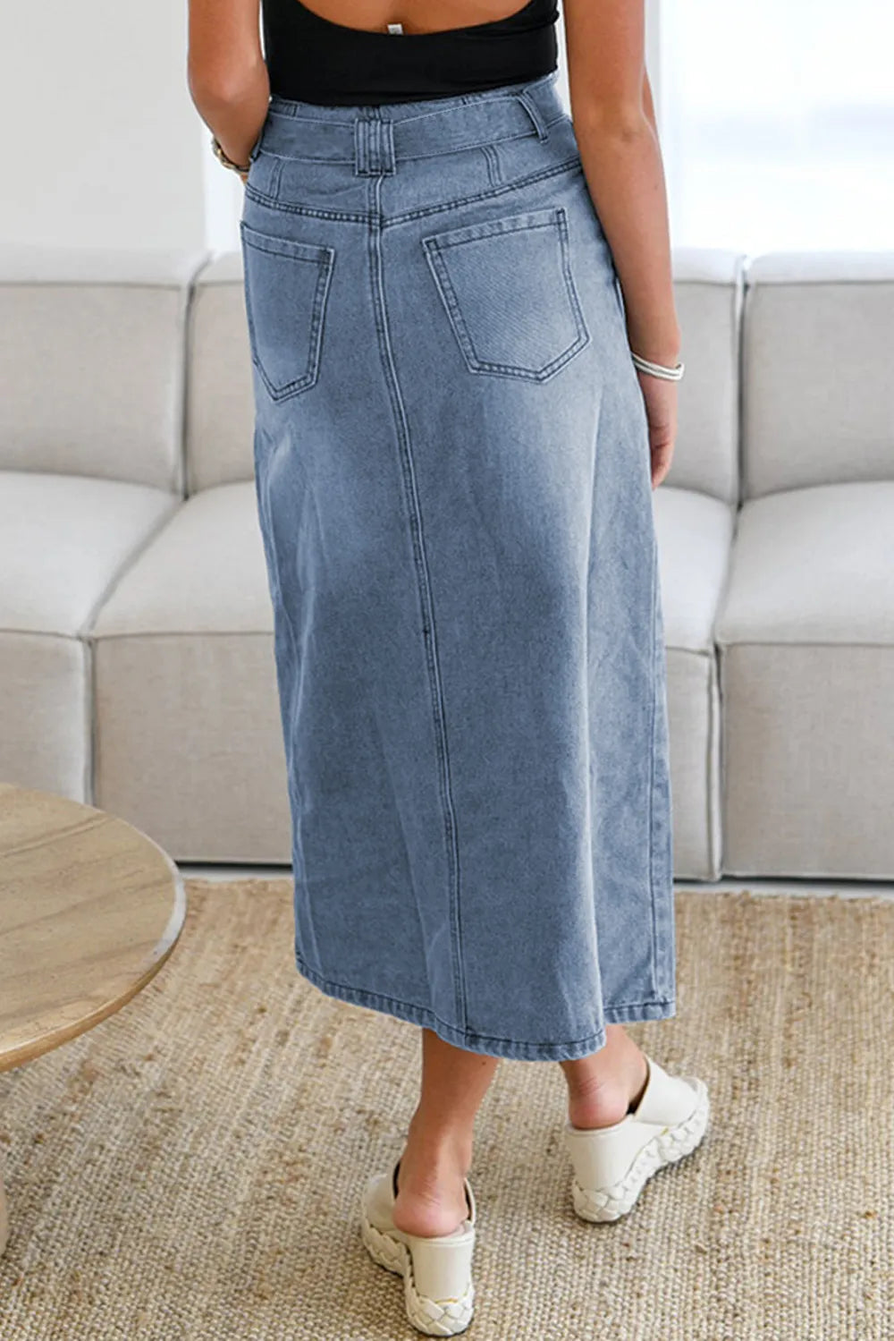 Tied Slit Denim Skirt 