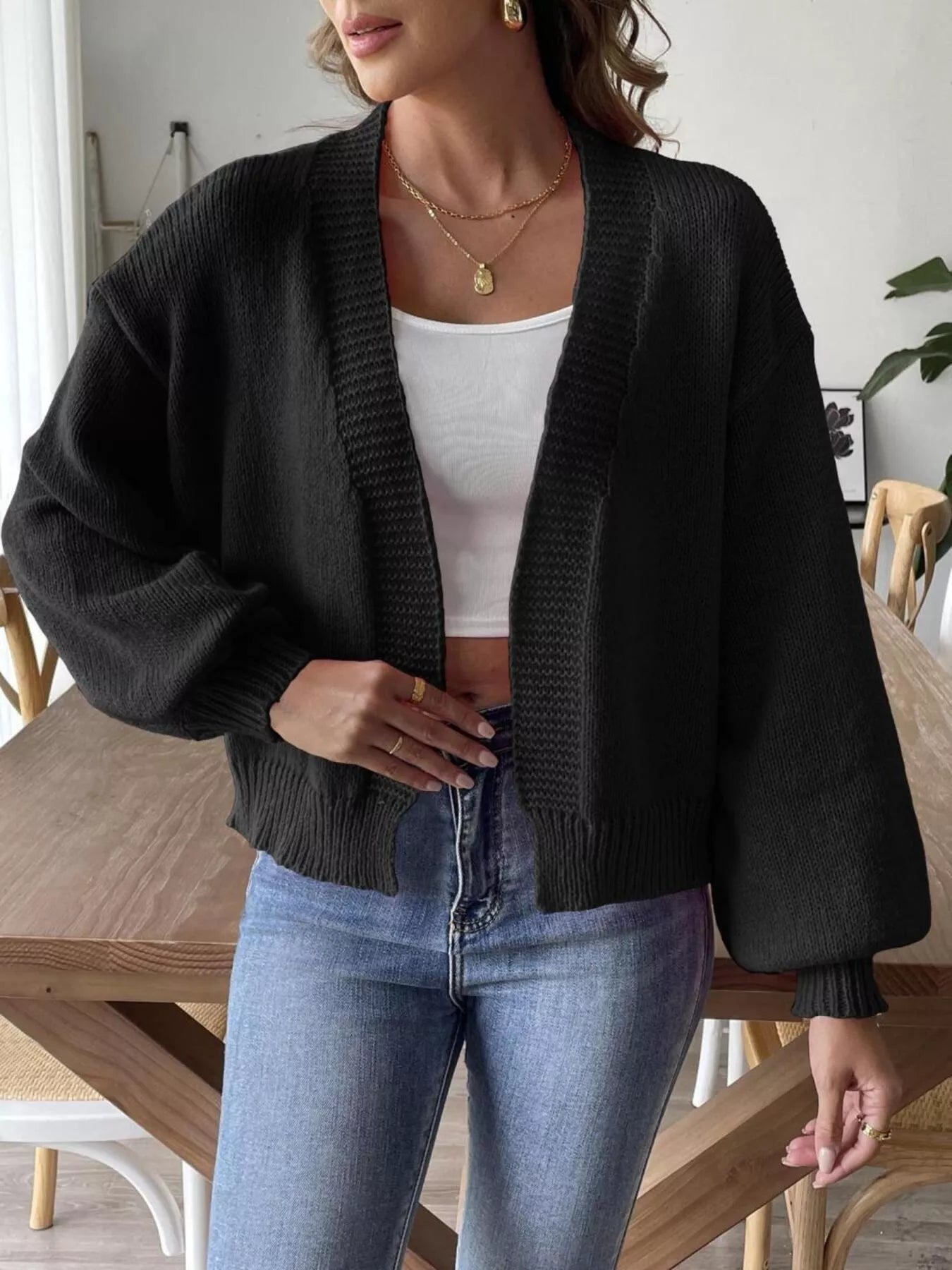 Open Front Dropped Shoulder Cardigan 