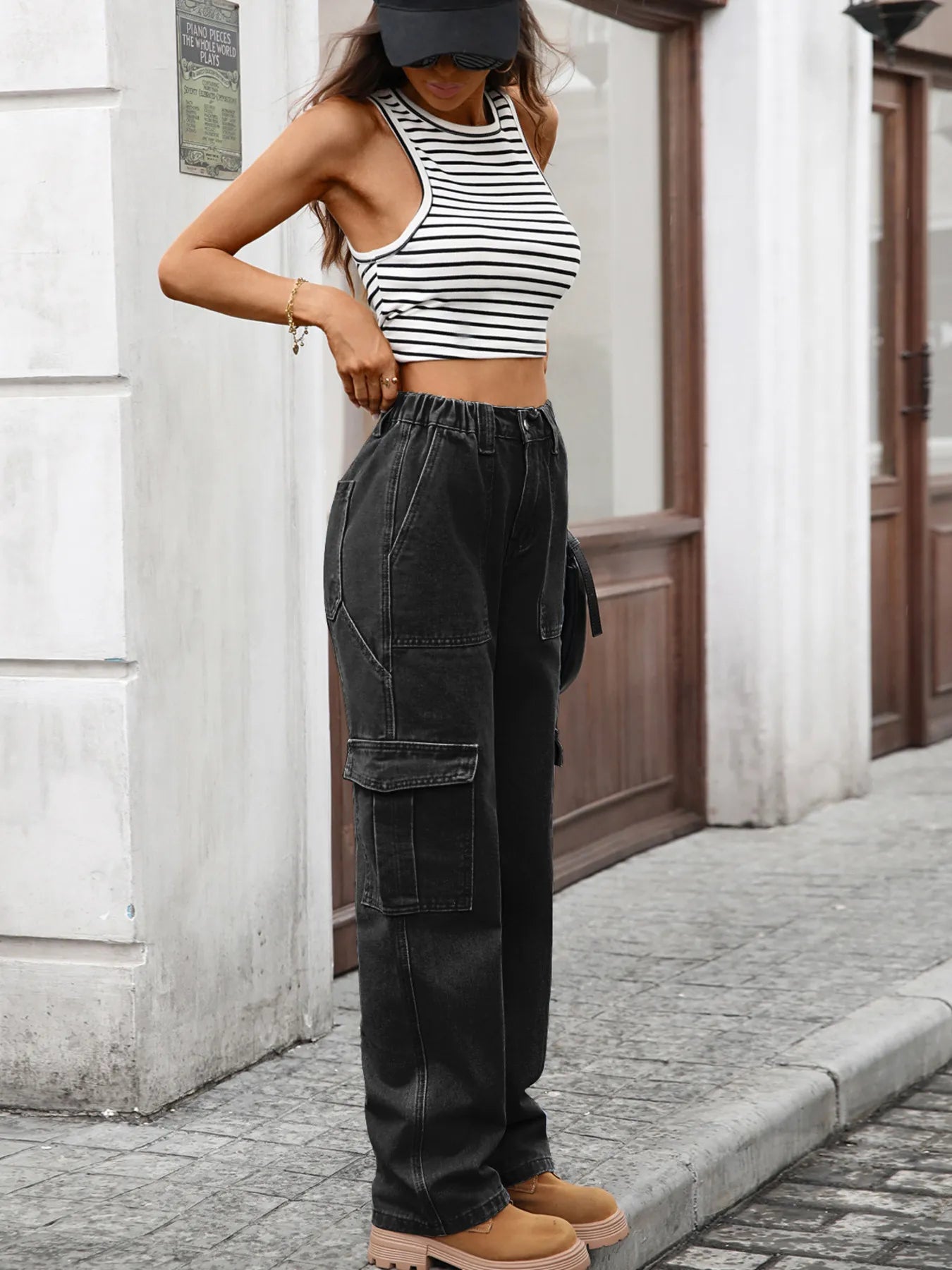 High-Waisted Cargo Jeans 