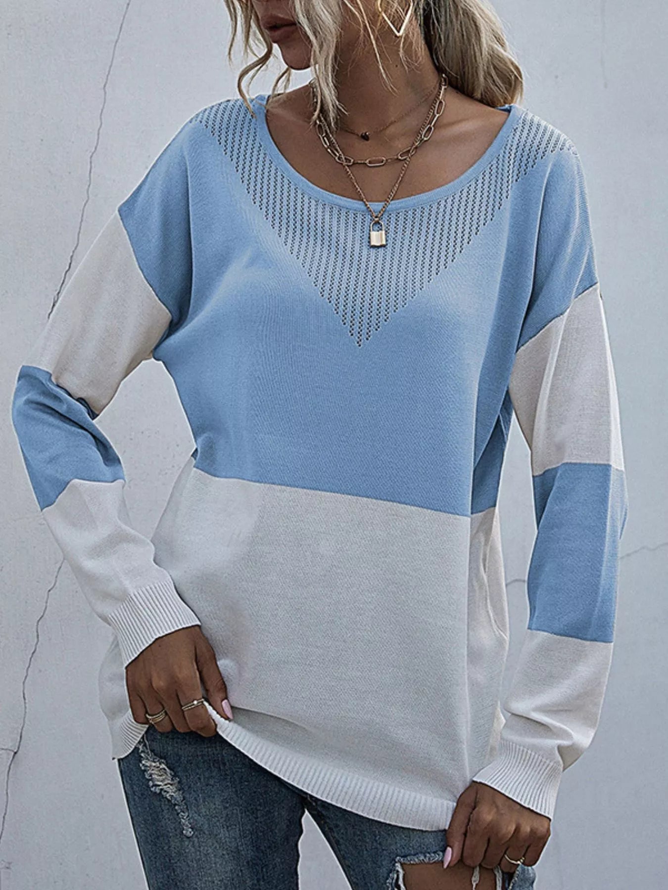 Color Block Round Neck Sweater 
