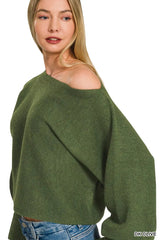 Zenana Boat Neck Balloon Sleeve Sweater 