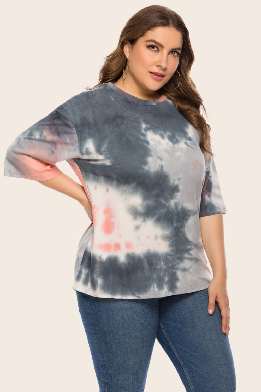 Plus Size Tie-Dye Half Sleeve Tee Shirt 