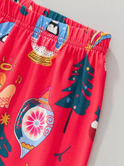 Children's Christmas Print Round Neck Top and Pants Pajama Set 