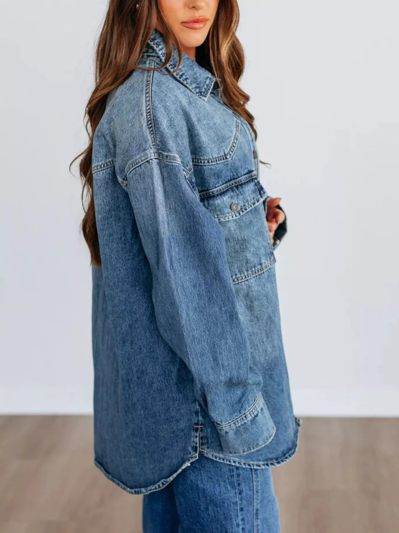 Snap Down Dropped Shoulder Denim Jacket 