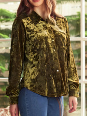 Velvet Button-Down Long Sleeve Shirt 