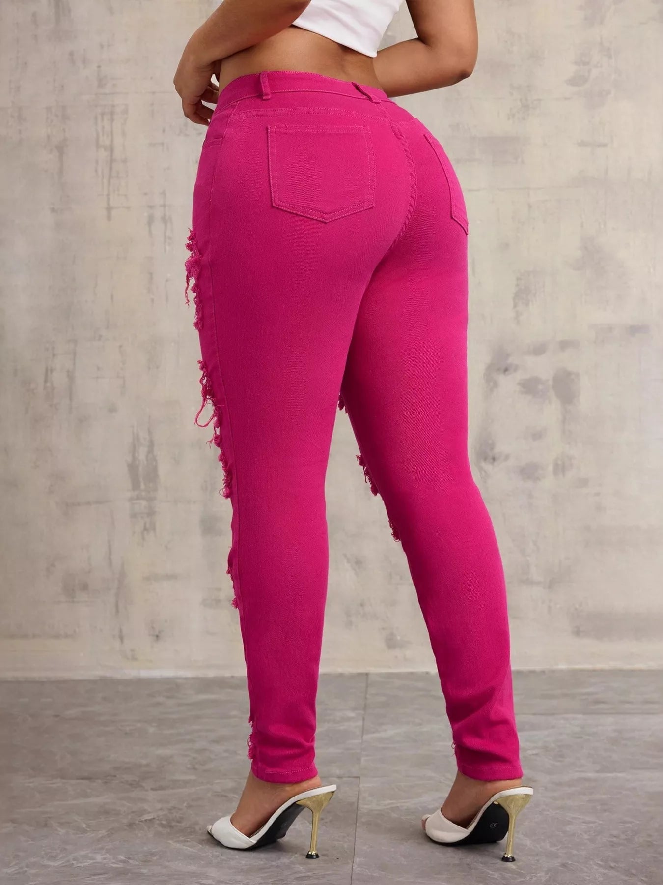 High-Waisted Distressed Skinny Jeans 