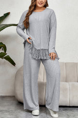 Honey Plus Size Tassel Hem Top and Pants Set 