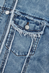 Raw Hem Drawstring Plaid Denim Jacket 