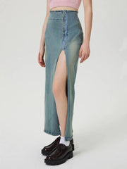 Slit Denim Skirt with Zip 