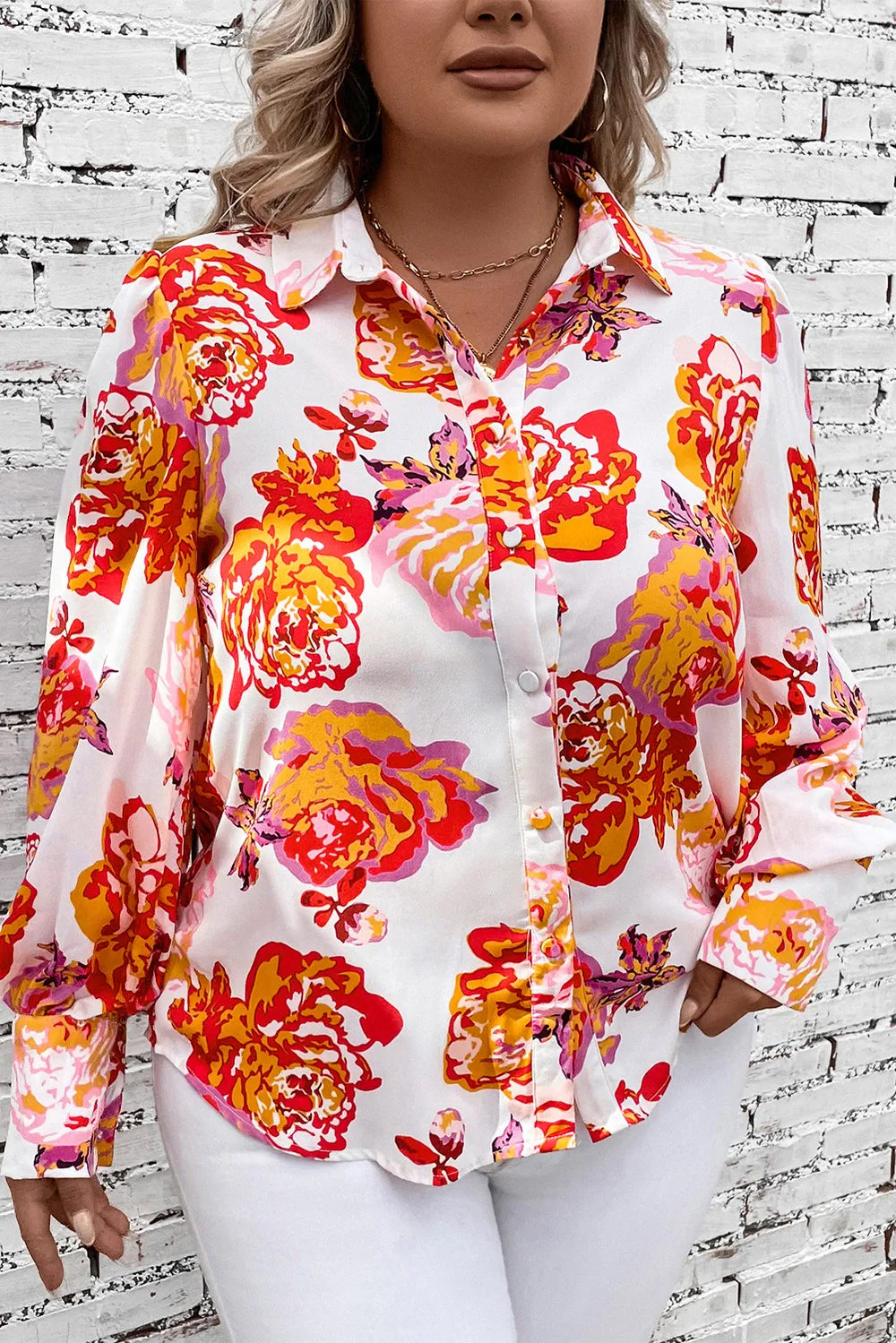 Plus Size Printed Long Sleeve Shirt 