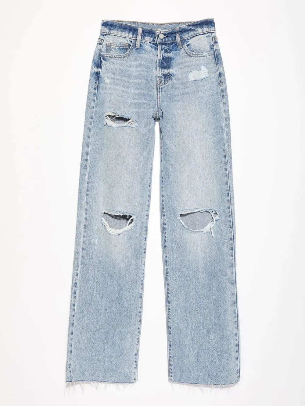 Distressed Straight Leg Jeans with Pockets 
