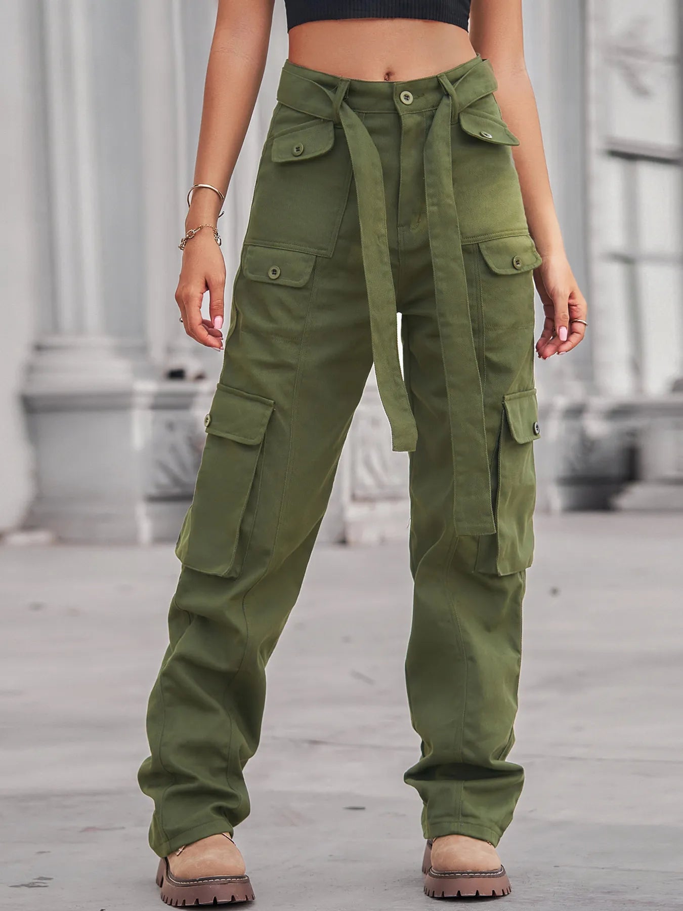 High-Waisted Multi-Pocket Cargo Jeans 
