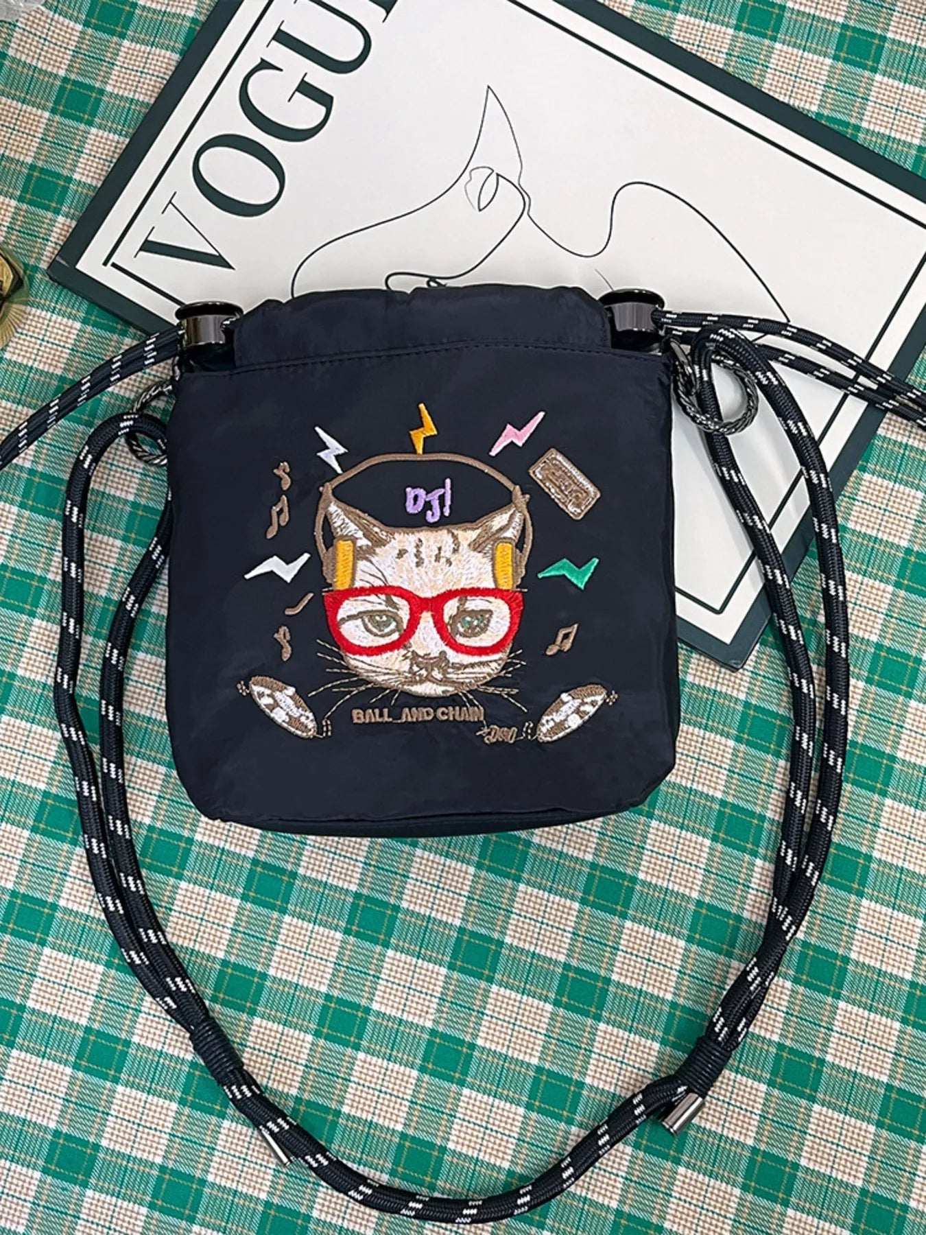 Embroidered Crossbody Bag with Rope Strap 