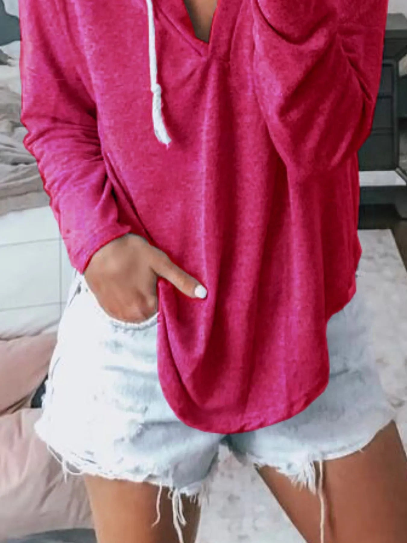 Full Size Drawstring Long Sleeve Hoodie Plus Size 