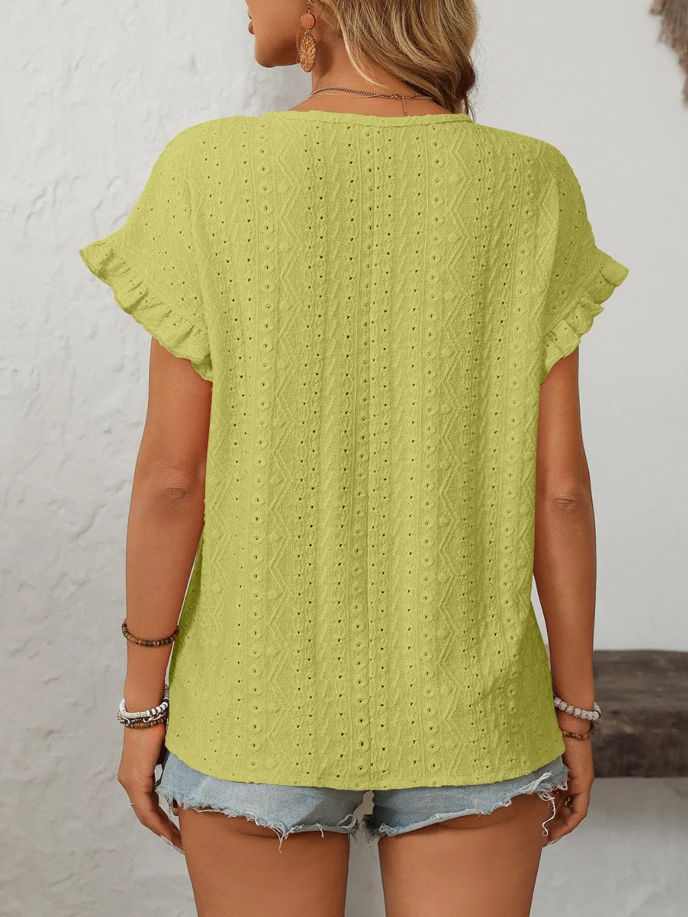 Mandy Eyelet Round Neck Short Sleeve Top 