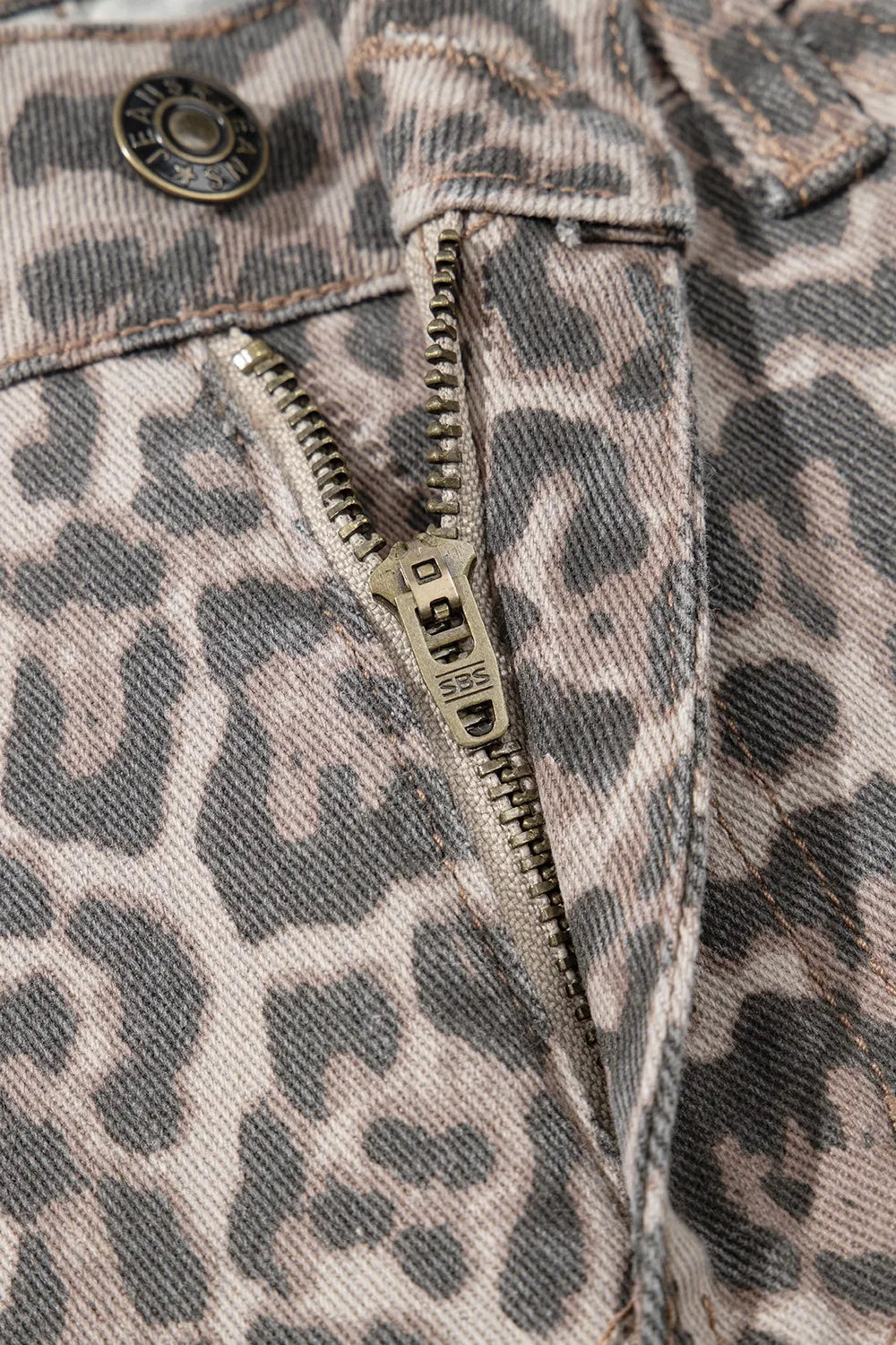 Leopard Frayed Edge Wide Leg High Waist Jeans 
