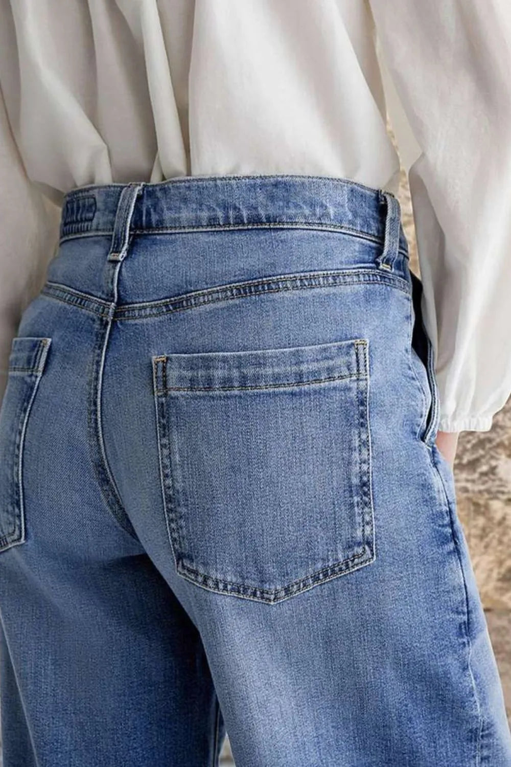 Pocketed Embroidered Straight Leg Jeans 