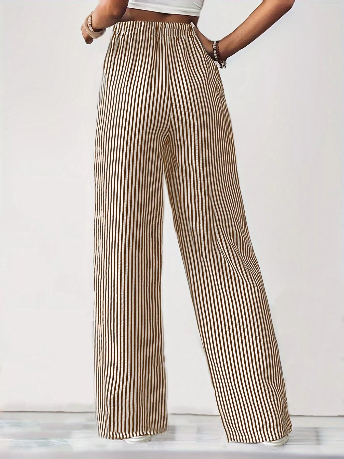 Striped High-Waisted Wide Leg Pants 