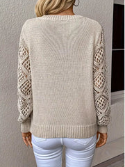 Openwork V-Neck Long Sleeve Sweater 