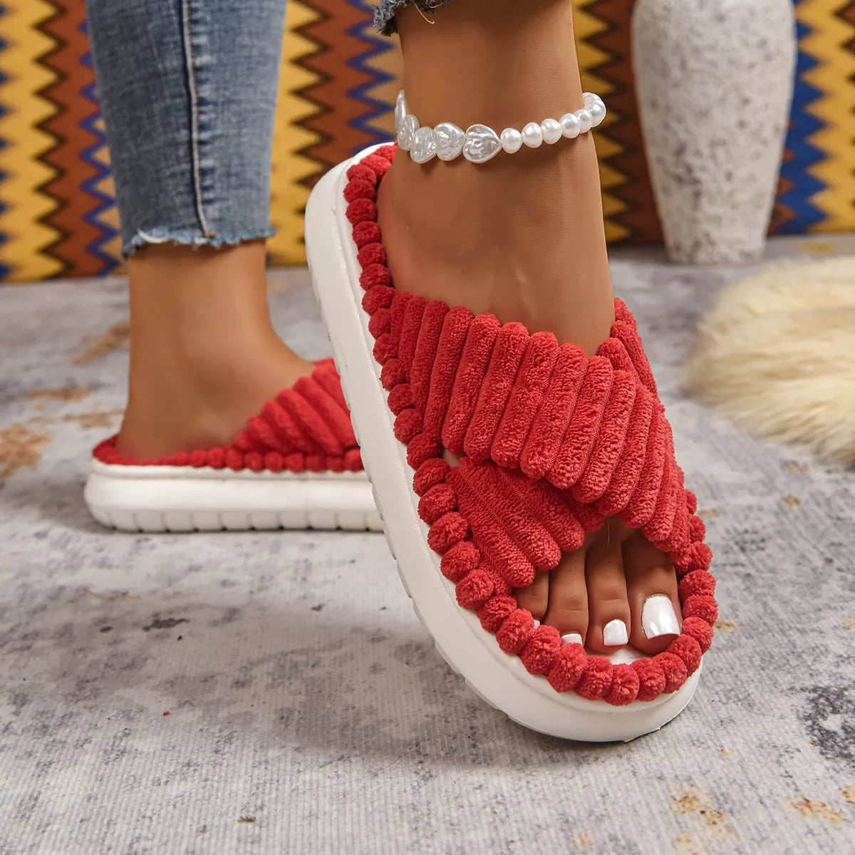 Crisscross Open Toe Platform Slippers 