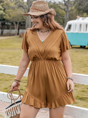 Plus Size Ruffled V-Neck Short Sleeve Romper 