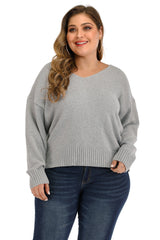 Plus Size V Neck Pullover Sweater 