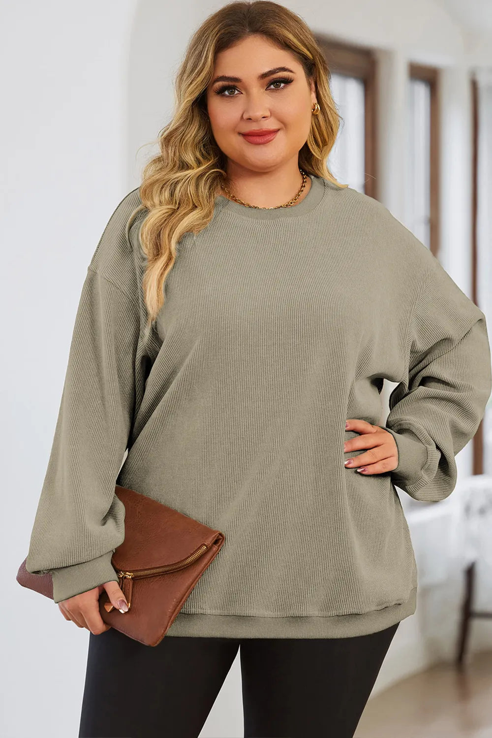 Plus Size Round Neck Dropped Shoulder Sweatshirt 