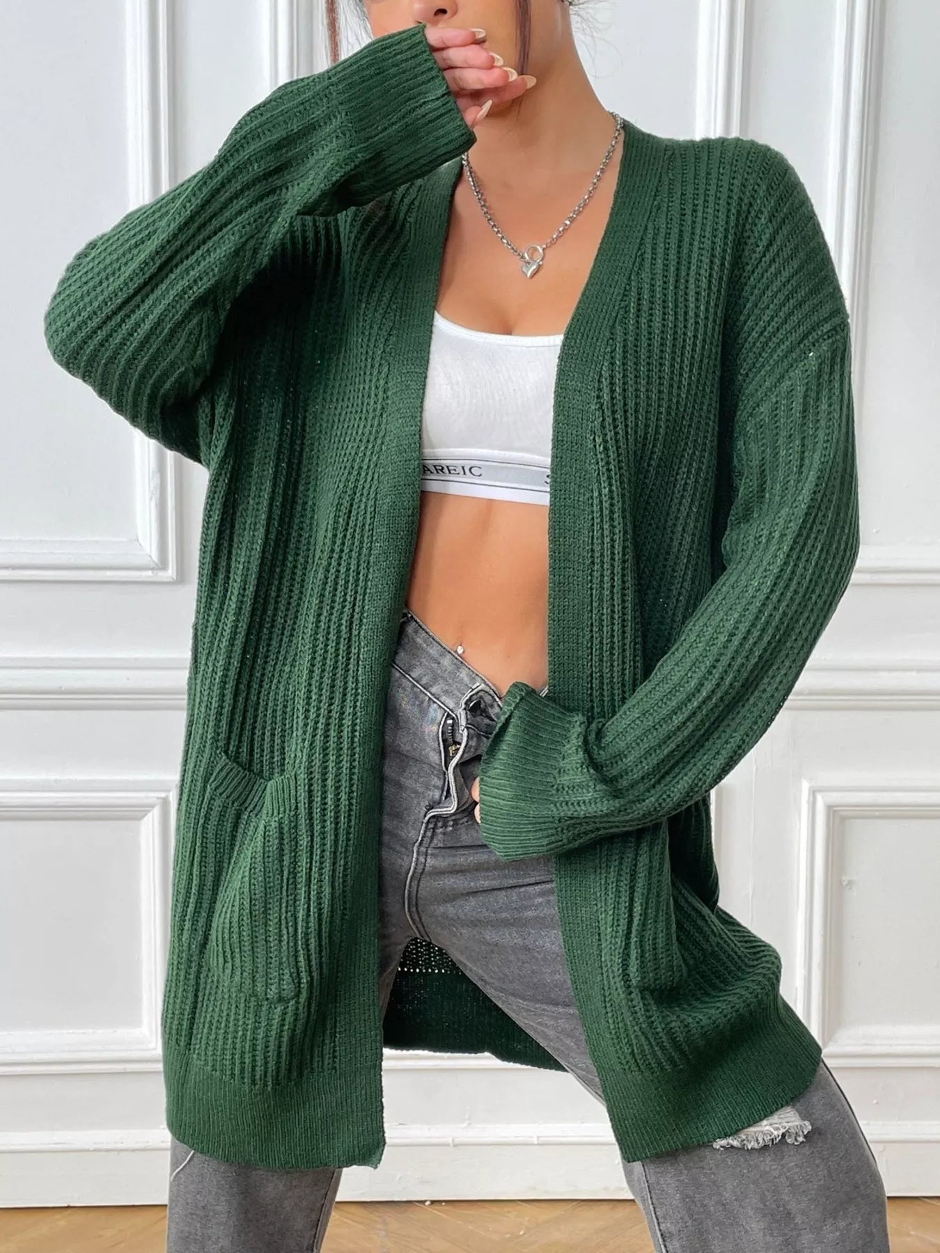 Open Front Drop Shoulder Cardigan 
