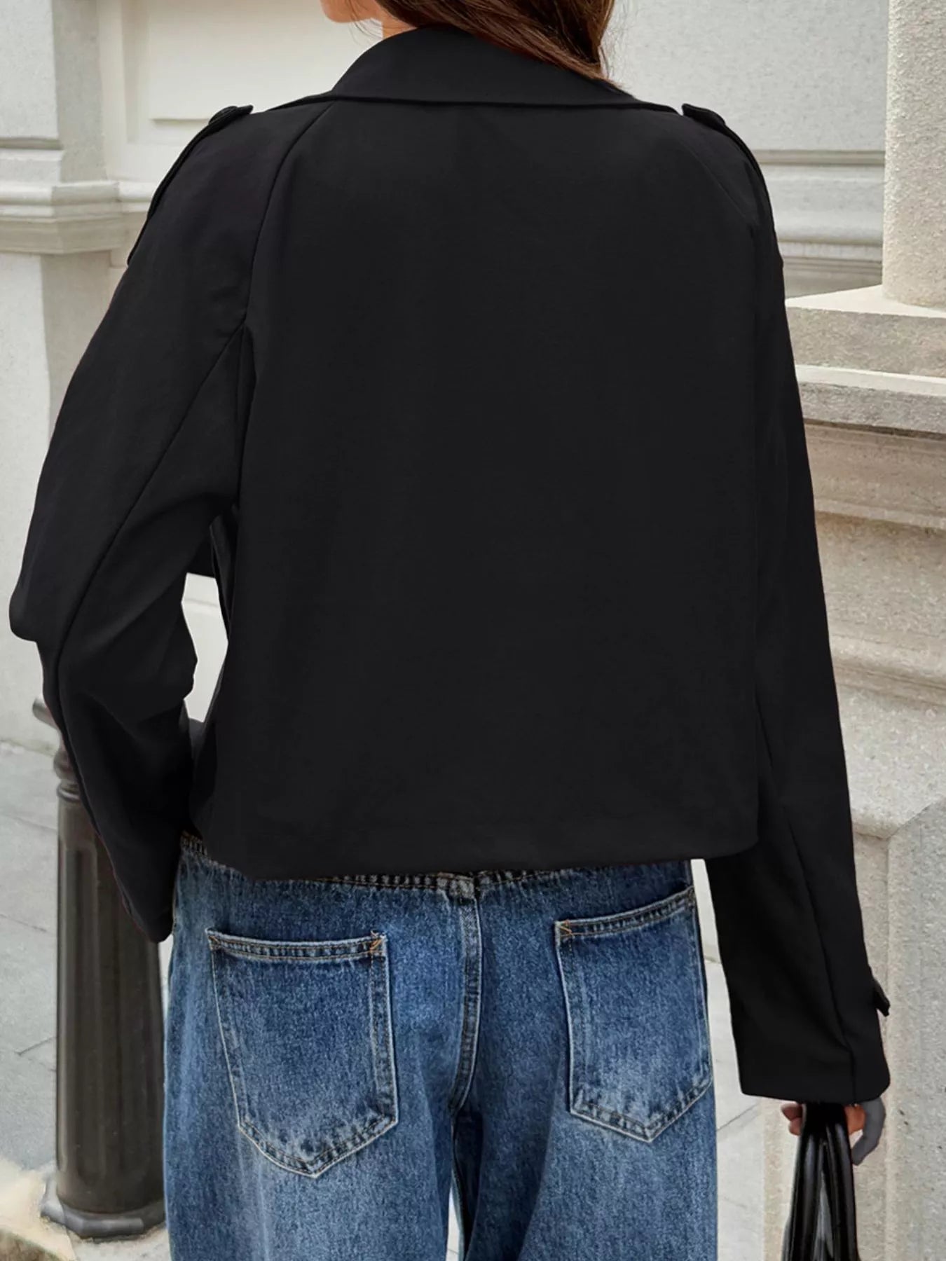 Cropped Double-Breasted Raglan Sleeve Jacket 