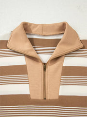 Stripe Zip Collar Patchwork Vintage Sweatshirt 