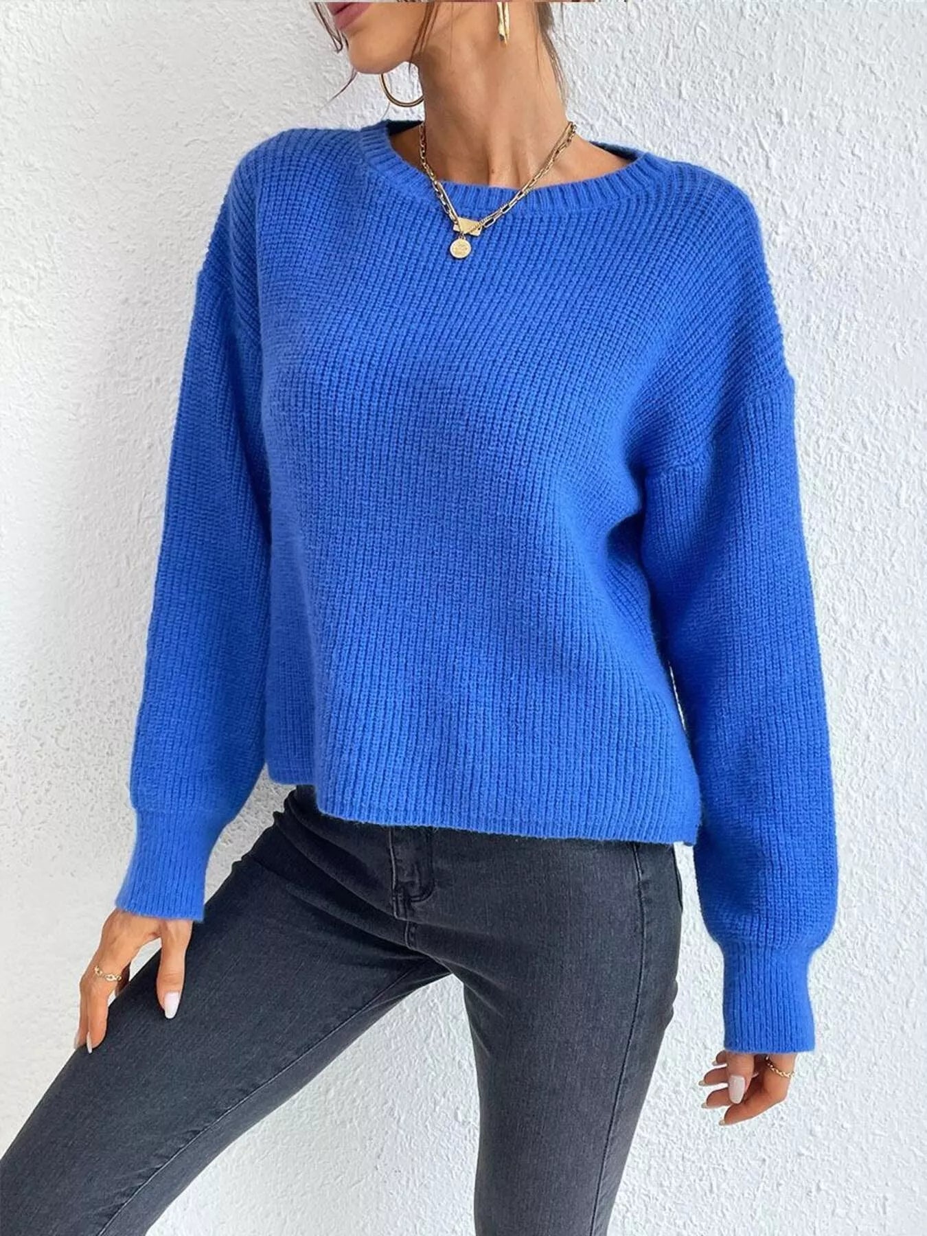 Ribbed Knit Dropped Shoulder Sweater 
