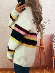 Ribbed Striped Button Down Cardigan 
