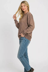 Zenana Fleece Acid Enzyme Washed Round Neck Sweatshirts 
