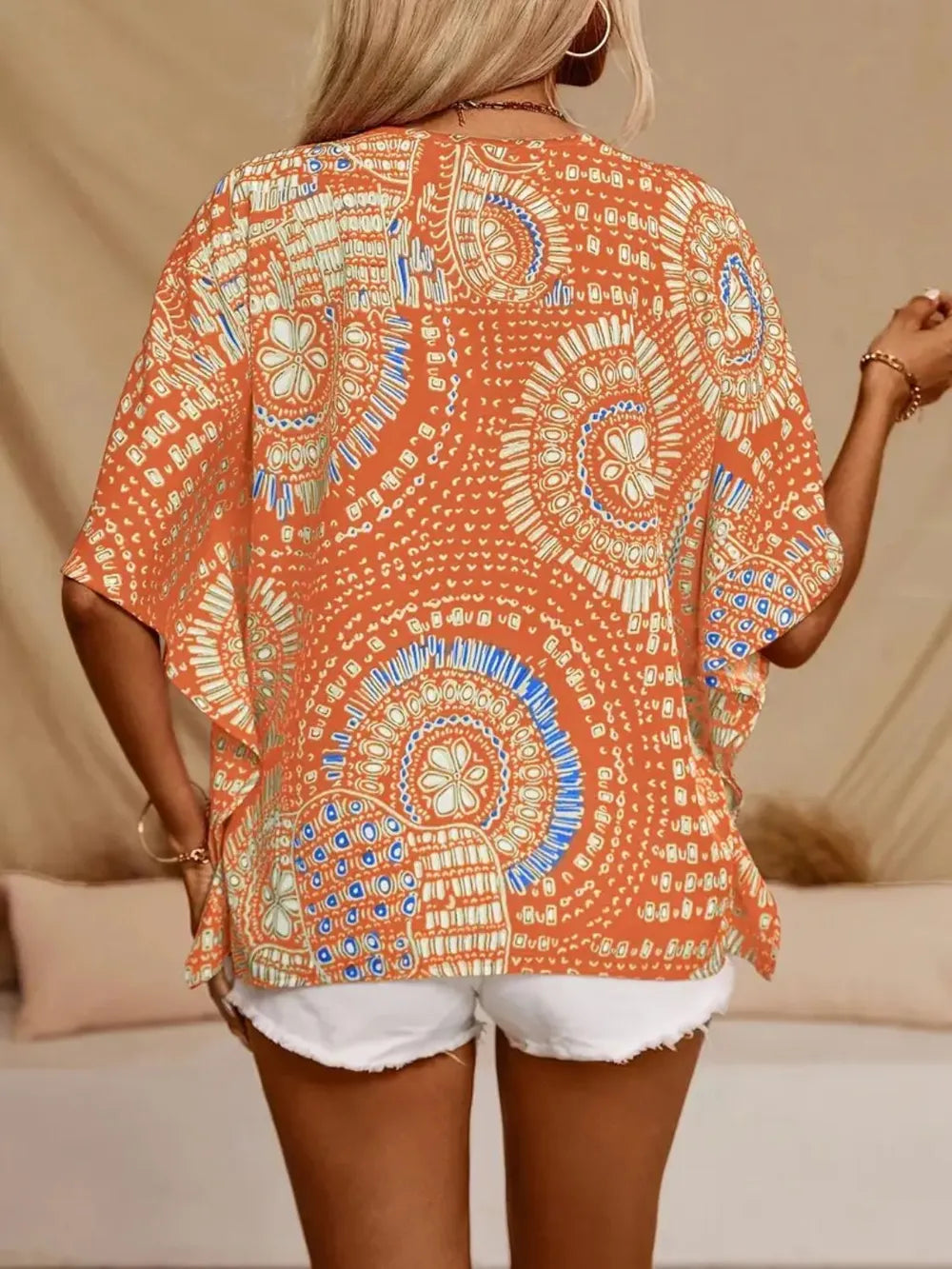 Printed V-Neck Half Sleeve Top 