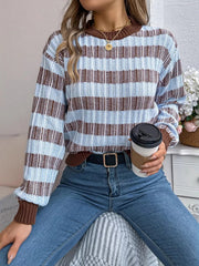 Striped Round Neck Long Sleeve Sweater 