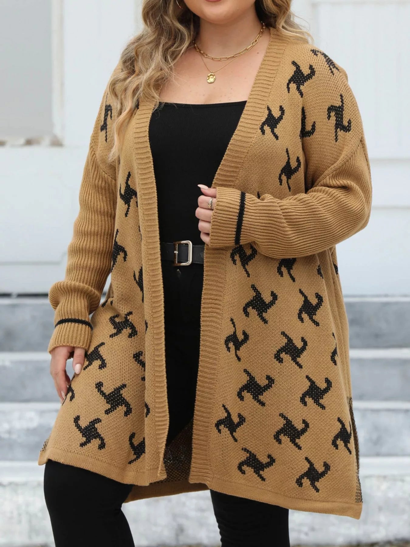 Plus Size Open Front Drop Shoulder Knit Cardigan 