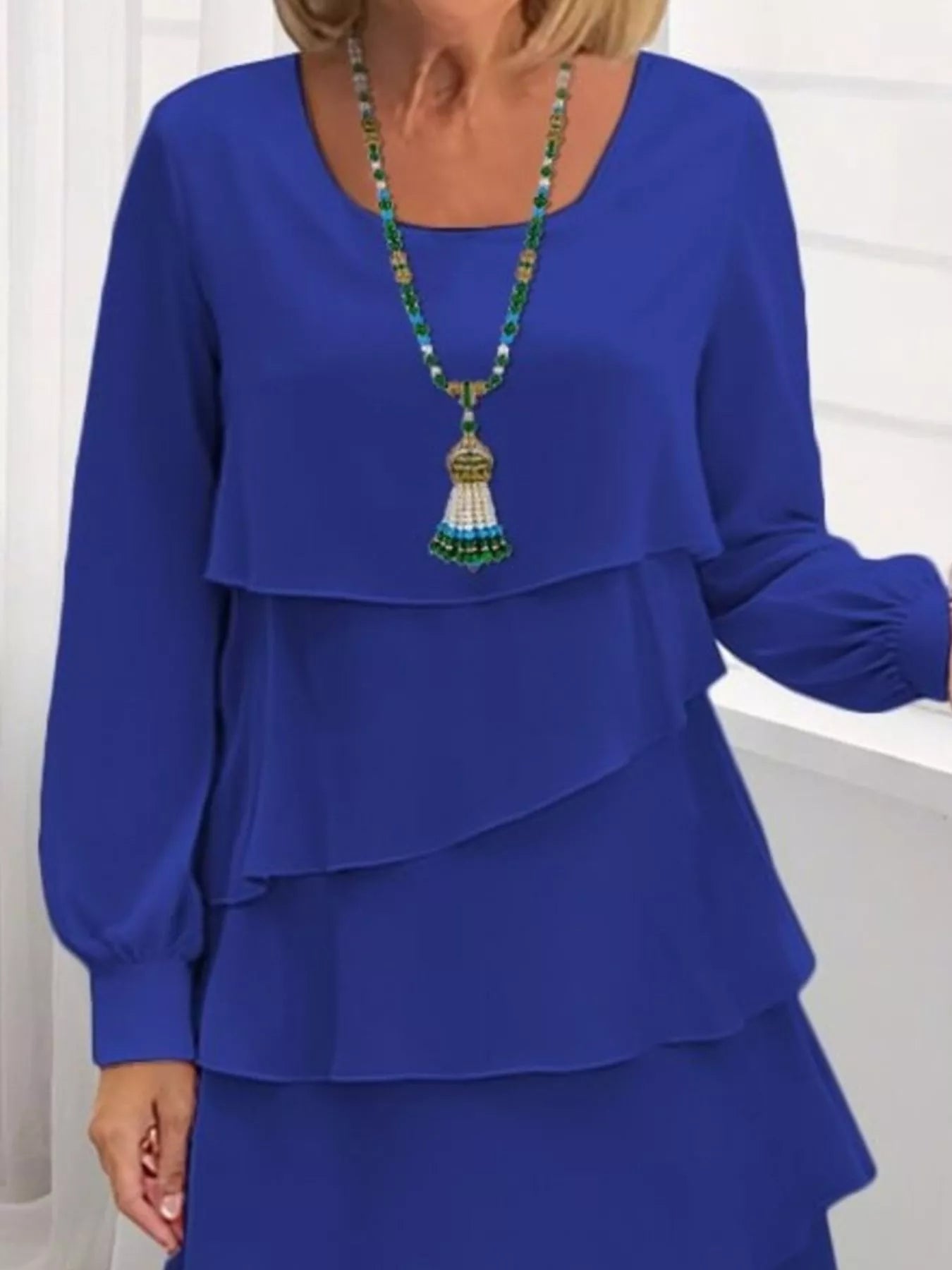 Full Size Layered Long Sleeve Mini Dress Plus Size 