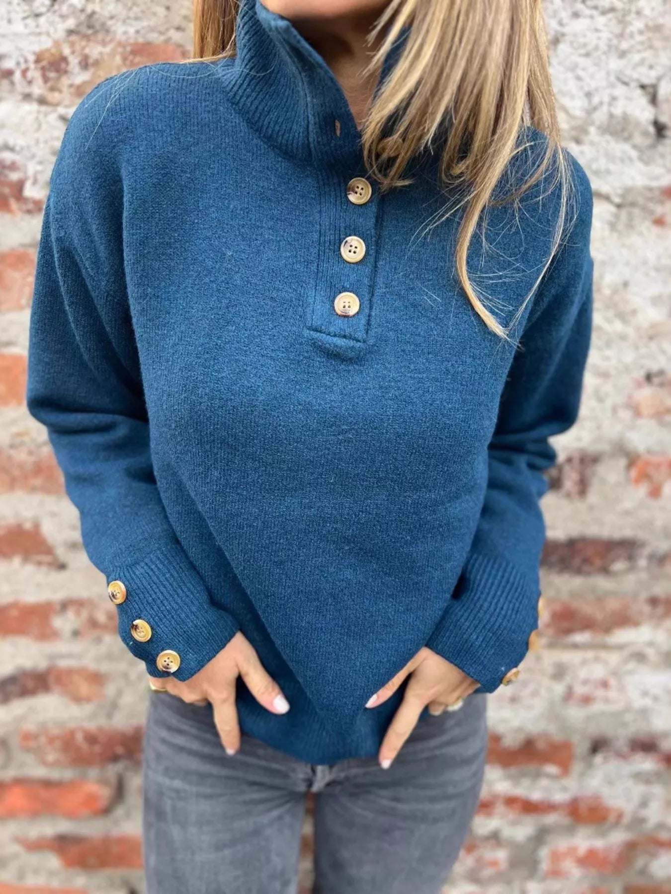 Full Size Button-Detail Turtleneck Sweater Plus Size 